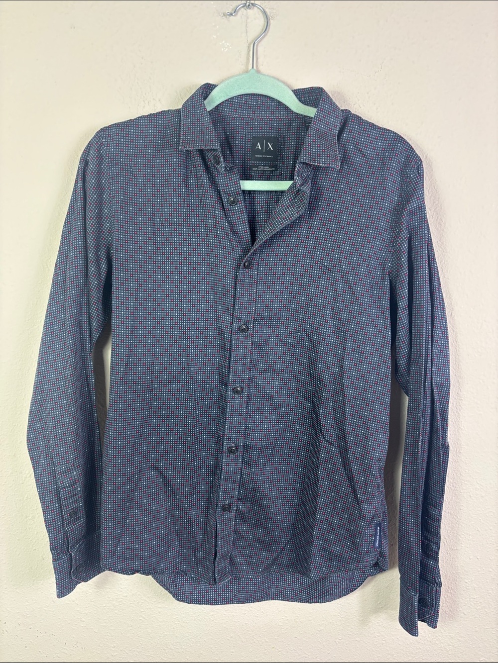 A|X Armani Exchange Blue Red Long Sleeve Fitted Casual Button Down Shirt sz M